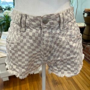 Aeropostale Vintage High Rise Shorty White/Mauve Checkered Jean Shorts Size 6